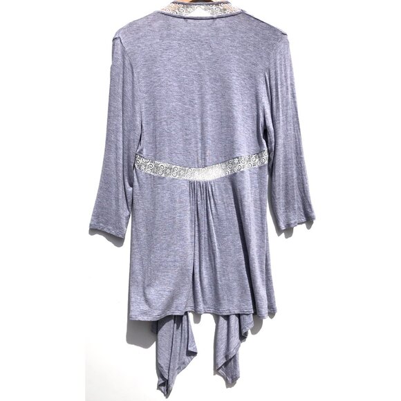 Anne Klein 2 open front cardigan women S gray lace trim kimono lounge casual - Picture 4 of 9